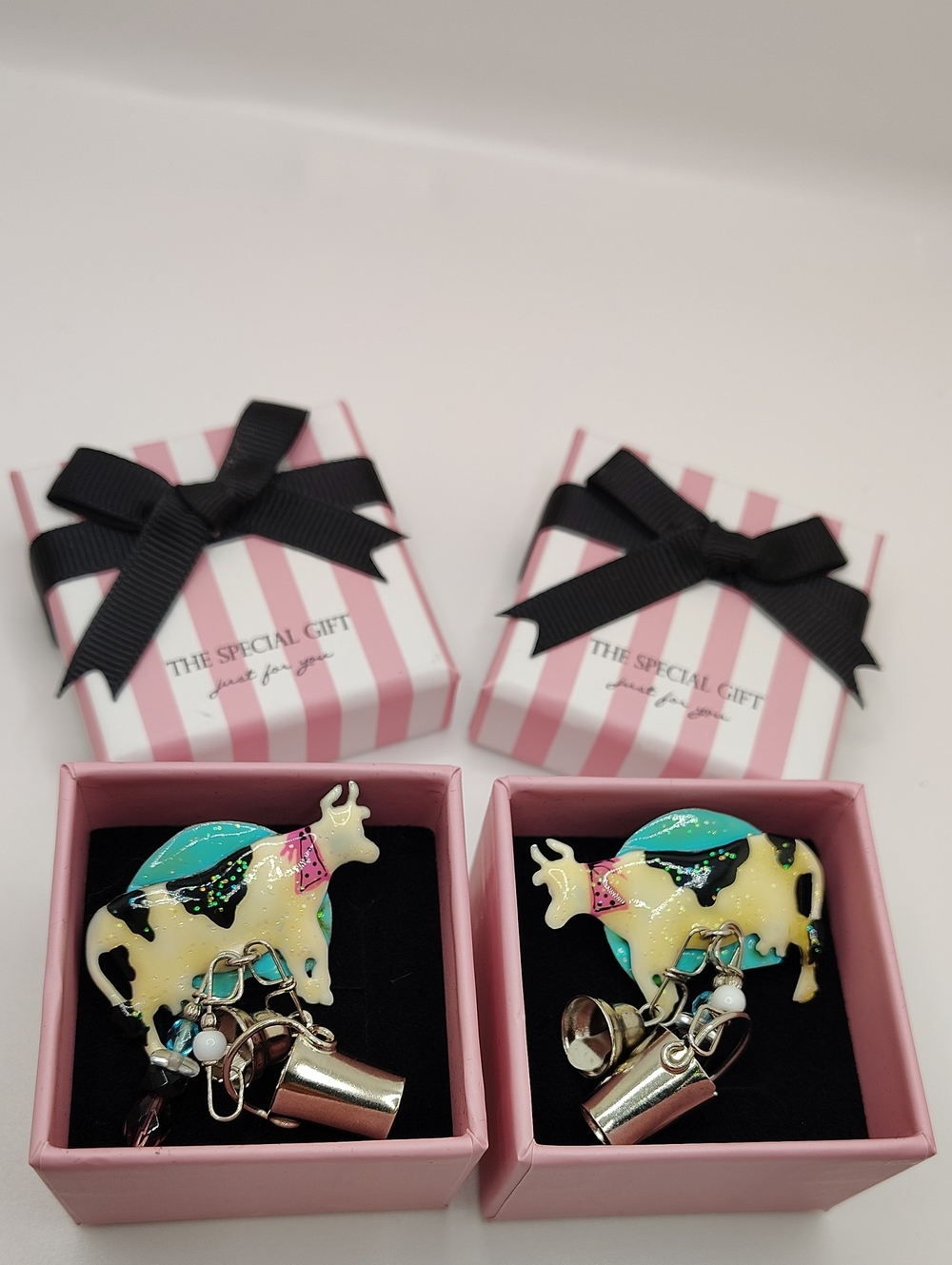 Lunch At The Ritz Enamel Dangle Drop Earrings Cafe Au Lait Milking Cows LATR